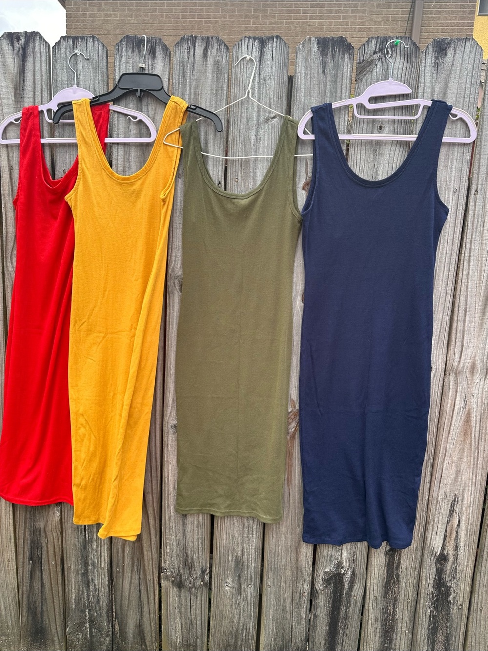 Bundle of 4!!!Love Sleeveless Midi Tank Dress in Red, Mustard, Olive, and Navy